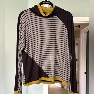 Lisa Bayne Striped Turtleneck Long Sleeve Top Lagenlook Asymmetrical Size M NWOT